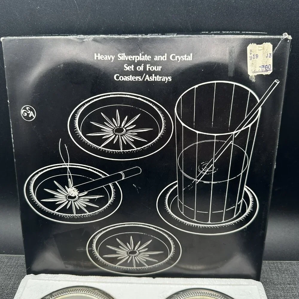 Vtg Godinger Silver Plated Crystal Coasters Starburst Pattern Italy NOS Boxed